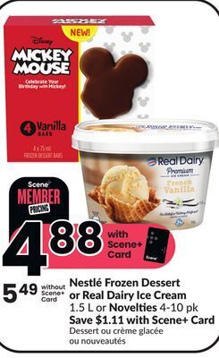 Chalo FreshCo Nestlé frozen dessert or real dairy ice cream 1.5 l or novelties 4-10 pk offer
