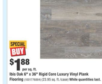 Home Depot Ibis oak 6 x 36 rigid core luxury vinyl plank flooring offer