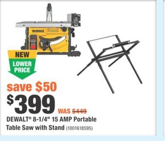 Home Depot Dewalt® 8-1/4 15 amp portable table saw with stand offer