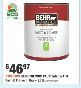 Home Depot Behr premium plus® interior flat paint & primer in one offer
