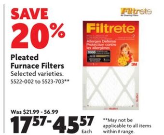 Home Hardware Pleated furnace filters offer