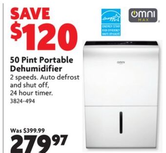 Home Hardware 50 pint portable dehumidifier offer