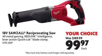 Home Hardware 18v sawzall® reciprocating saw offer