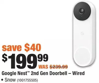 Home Depot Google nest 2nd gen doorbell - wired offer