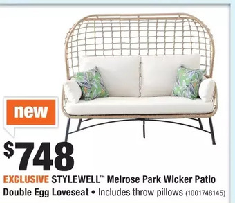 Home Depot Stylewell melrose park wicker patio double egg loveseat offer