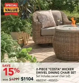 RONA 2-piece costa wicker swivel dining chair set offer