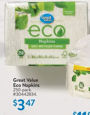 Walmart Great value eco, 250 napkins offer