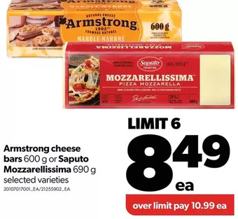 Real Canadian Superstore Armstrong cheese bars or saputo mozzarellissima offer