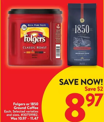 Walmart Folgers classic roast ground coffee 816 g offer