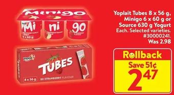 Walmart Yoplait tubes, minigo or source yogurt offer