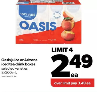 Real Canadian Superstore Oasis juice or arizona iced tea drink boxes offer