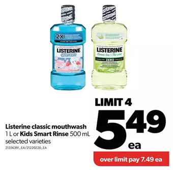 Real Canadian Superstore Listerine classic mouthwash or kids smart rinse offer