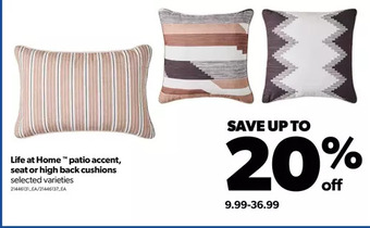Real Canadian Superstore Life at home patio accent, seat or high back cushions offer