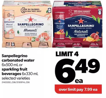 Real Canadian Superstore Sanpellegrino carbonated water or sparkling fruit beverages offer