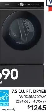 Lowe's Samsung bespoke 7.5 cu. ft. dryer offer