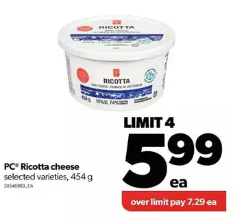 Real Canadian Superstore Pc ricotta cheese offer