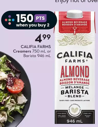 Sobeys Califia farms creamers or barista offer