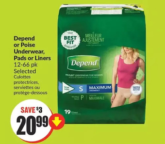 FreshCo Depend or poise underwear, pads or liners offer