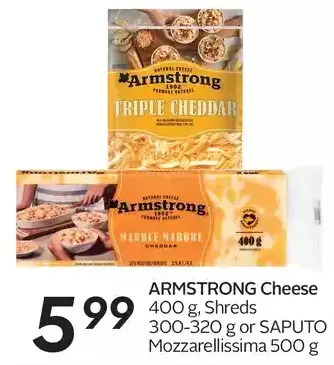 Sobeys Armstrong cheese, shreds or saputo mozzarellissima offer