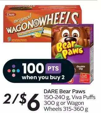 Sobeys Dare bear paws, viva puffs or wagon wheels offer