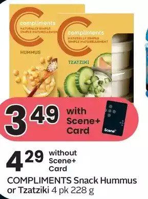 Foodland Compliments snack hummus or tzatziki offer