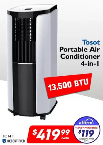 Factory Direct Tosot portable air conditioner 4-in-1. 13,5000 btu offer