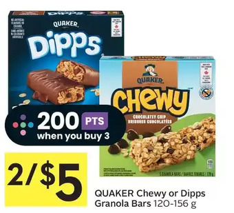 Foodland Quaker chewy or dipps granola bars offer