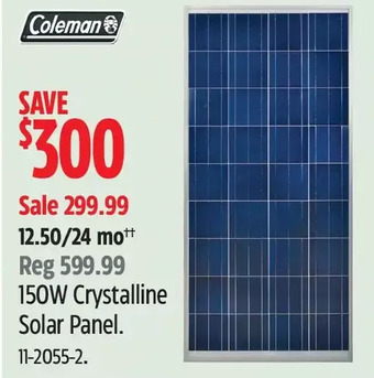 Canadian Tire Coleman 150w crystalline solar panel offer