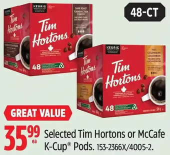 Canadian Tire Tim hortons or mccafe k-cup pods offer