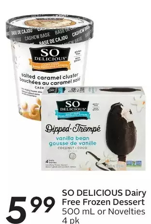 Sobeys So delicious dairy free frozen dessert or novelties offer