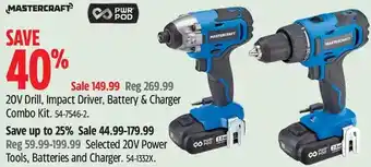 Canadian Tire Mastercraft 20v drill, impact driver, battery & charger combo kit offer
