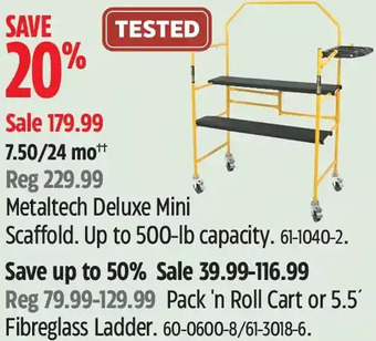 Canadian Tire Metaltech deluxe mini scaffold | pack 'n roll cart or 5.5' fibreglass ladder offer