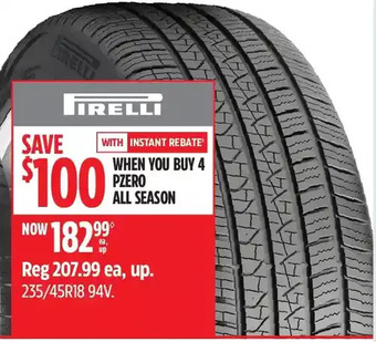 Canadian Tire Pirelli pzero all season tires offer