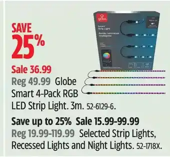 Canadian Tire Globe smart 4-pack rgb led strip light | strip lights, recessed lights and night lights offer