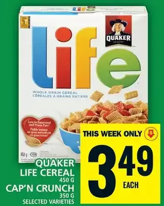 Food Basics Quaker life cereal | cap'n crunch offer