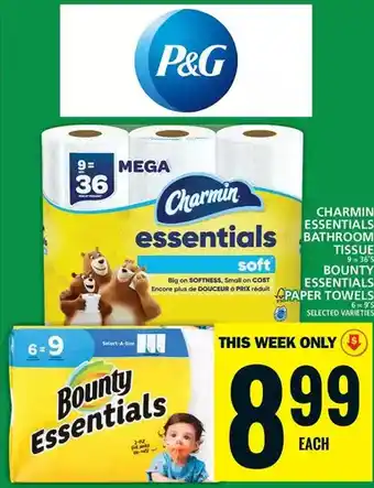 Food Basics Charmin essentials bathroom tissue | bounty essentials paper towels offer