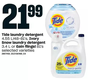 Loblaws Tide laundry detergent, ivory snow laundry detergent or gain flings! offer
