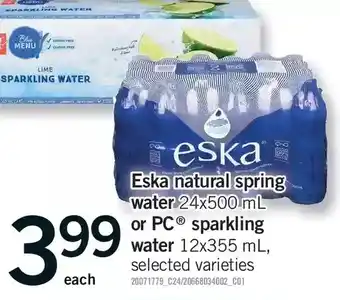 Fortinos Eska natural spring water or pc sparkling water offer