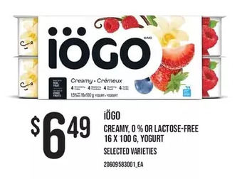 Loblaws Iögo creamy, 0% or lactose-free yogurt offer