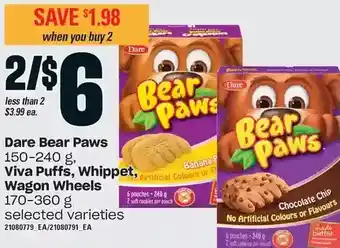 Loblaws Dare bear paws, viva puffs, whippet, wagon wheels offer