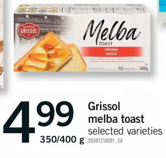 Fortinos Grissol melba toast offer