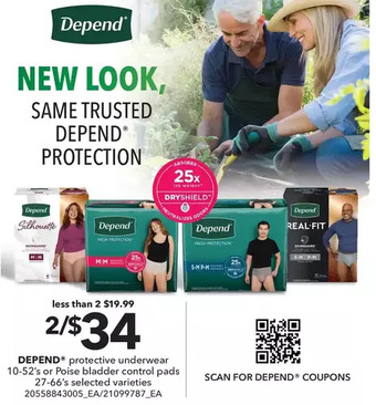 Loblaws Depend protective underwear or poise bladder control pads offer