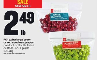 Zehrs Markets Pc® extra large green or red seedless grapes offer