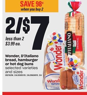 Zehrs Markets Wonder, d'italiano bread, hamburger or hot dog buns offer