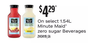 Fortinos Minute maid zero sugar beverages offer