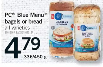 Fortinos Pc blue menu bagels or bread offer