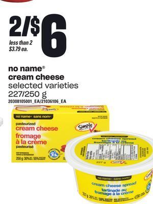 Zehrs Markets No name® cream cheese, 227/250 g offer