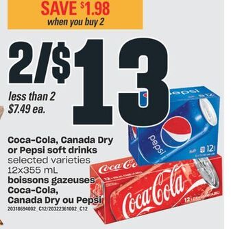 Valu-mart Boissons gazeuses coca-cola, canada dry ou pepsi, 12x355 ml offer