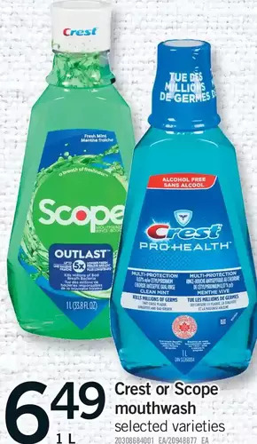 Fortinos Crest or scope mouthwash offer