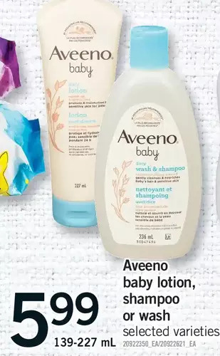 Fortinos Aveeno baby lotion, shampoo or wash offer
